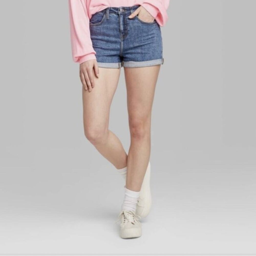 Wild Fable Woman’s Medium‎ Wash High Waisted Cuffed Denim Short- Size 2/ 26R